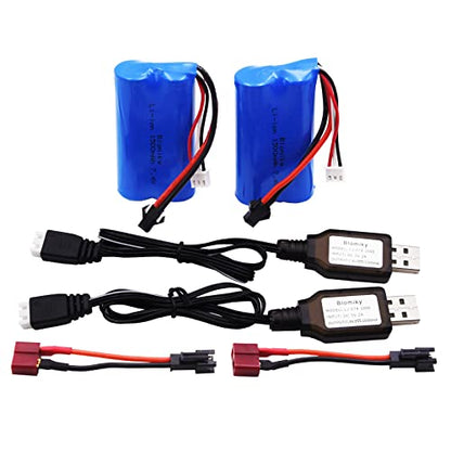 Blomiky 2 Pack 7.4V 1500mAh Li-ion Rechargeable Battery SM-2P Plug with T Adapter and USB Cable Suitable for H101 H103 H105 RC Boat RC Trucks / H101 Battery & T 2