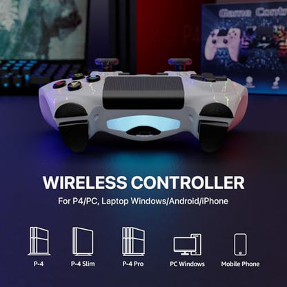 ISHAKO 2 Pack Controller for PS4, Wireless Controller for PS4/Pro/Slim/PC, Gaming Controller with RGB Lighting, 1000mAh Battery, 6-Axis Motion Control, Touchpad - Black & White - color: Black&White