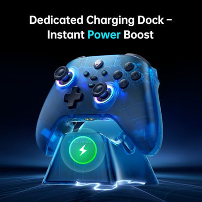 Machenike G3V2 Bluetooth Controller for Pc/Switch/Ios/Android, Hall Effect Joysticks, RGB Lighting Gaming Controller,2 Programmable Buttons,1000mah Battery With Charging Station, Blue - color: Blue PE UG