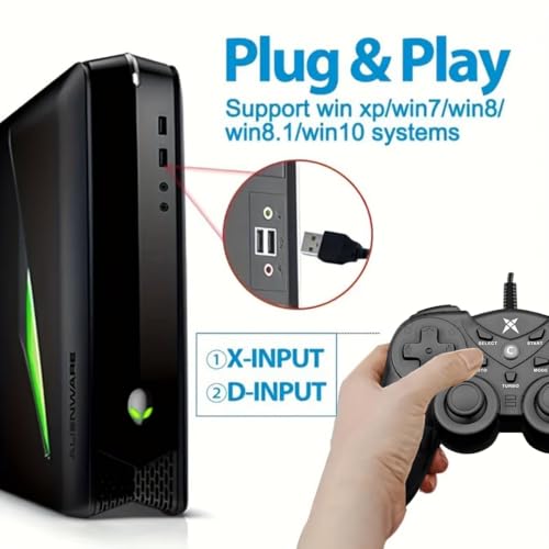 NBCP Wired PS3 PC Game Controller TV Box USB Steam Gamepad joystick Joypad with Dual Vibration Feedback Turbo Trigger for Windows 7/8 /8.1/10/ Laptop - color: Black for Wired PC