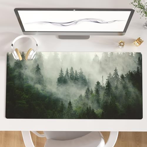QIYI Large Mouse Pad, Extended Desk Mat for Desktop, PU Leather Waterproof Gaming Mousepad, Computer Desk Accessories Protector Writing Pads for School Office Home 31.5" x 15.7" - Misty Forest - color: Misty Forest, size: 31.5" x 15.7"