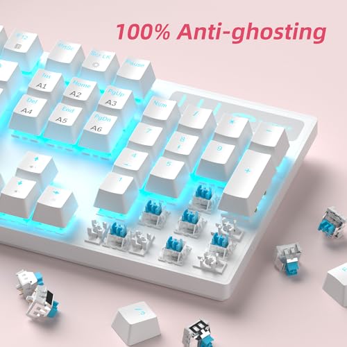 MageGee Mechanical Gaming Keyboard, Wired USB Adjustable Backlight Keyboard, New Mechanical Storm 100% Anti-ghosting Keyboards with Blue Switches for Windows PC/MAC Games (White) - color: White