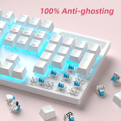 MageGee Mechanical Gaming Keyboard, Wired USB Adjustable Backlight Keyboard, New Mechanical Storm 100% Anti-ghosting Keyboards with Blue Switches for Windows PC/MAC Games (White) - color: White