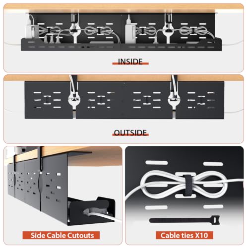Univivi Under Desk Cable Management Tray, Cable Management, 32 inch, Black | Durable Steel Material, Under Desk Cable Tray with No-Drill C-Clamp and Screw Mount, Wire Management for Office/Home - color: Black, size: 32"
