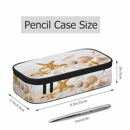 Starfish Seashells Pencil Case Sand Beach Summer Pencil Bag Pouch Box Organizer for College Student Teen Adults - color: Starfish Seashells
