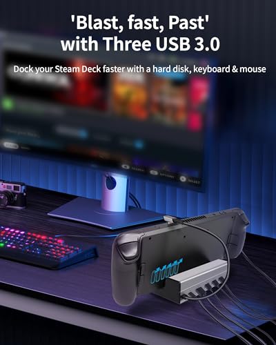 Docking Station for Steam Deck, 6-in-1 Steam Deck Dock with HDMI 2.0 Supports up to 4K@60Hz, 3 USB-A 3.0 Ports Each 5Gbps, Gigabit Ethernet, 100W USB-C PD3.0 Charging Port, Made for Valve Steam Deck - style: 6 in 1 Steam Deck Dock