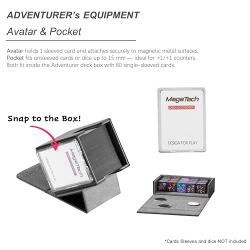 Mage Tech Adventurer [Champion] 60-Card Solution - Avatar Holder + Pocket Dice Box with Life Tracker - Rugged, Expandable - MTG Standard/LOR/PTCG - Black/Grey - color: 2. Artifact (Black/Grey), style: 3. Champion[60-card solution]