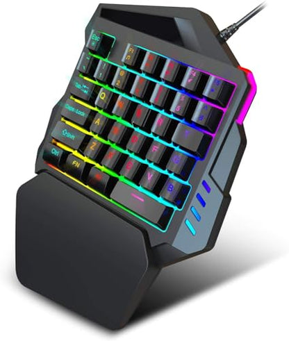 One Handed Gaming Keyboard RGB 35 Keys Portable Mini Gaming Keypad Professional Keyboard, Single Hand Semi Mechanical Gaming Keyboard with Wrist Rest Support
