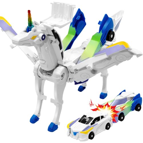 Intoypad Unicorn Collision Transforming Cars Toy for Girls Boys, 2 Magnetic Cars Transform into Magical Unicorn Collision Transforming Robot Cars Toy Deformation Christmas Birthday Gifts for Kids Blue - color: Blue