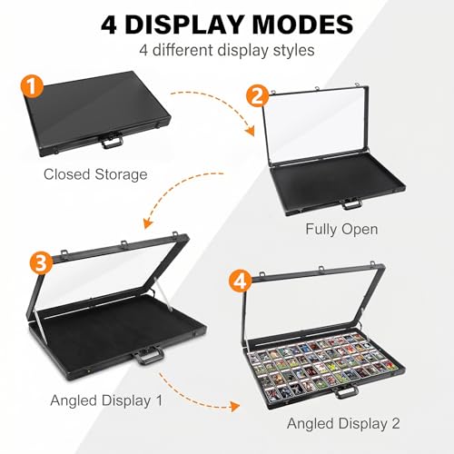 Card Display Case Aluminum Trade Show Display Case Large Portable Trading with Lock for Collectibles, Sports Cards. 34IN x 22IN - Black - size: 34"X 22'-Black