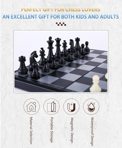 Magnetic Travel Chess Set - 9.5 Inches Small Chess Folding Board Games, Foldable & Portable Gifts Classic 2-Player Strategy Family Games Educational Toys for Teens and Adults - color: Black&white, style: Small / 9.5Inch