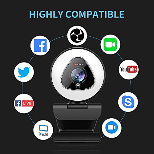 Angetube Streaming Webcam with Ring Light, Computer Camera with Microphone | 1080P@30fps, 5X Digital Zoom HD Web cam for Xbox Twitch Gaming, USB PC Web Camera for PC Laptop Desktop Mac