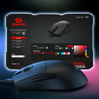 Redragon M724 Wired Gaming Mouse, 42G Ultra-Light 12,400 Max DPI Optical Gaming Mouse with 5 Programmable Buttons, Ergonomic Natural Grip Build, Software Supports DIY Keybinds & DPI, Black - color: Black-Wired, style: 1K Hz