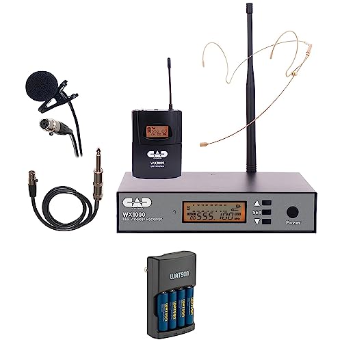 CAD WX1000BP Wireless Bodypack Mic System with Lav, Headset, and Guitar Cable (510 to 570 MHz) Bundle with Watson Rapid Charger with 4 AA Batteries