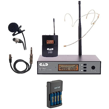 CAD WX1000BP Wireless Bodypack Mic System with Lav, Headset, and Guitar Cable (510 to 570 MHz) Bundle with Watson Rapid Charger with 4 AA Batteries