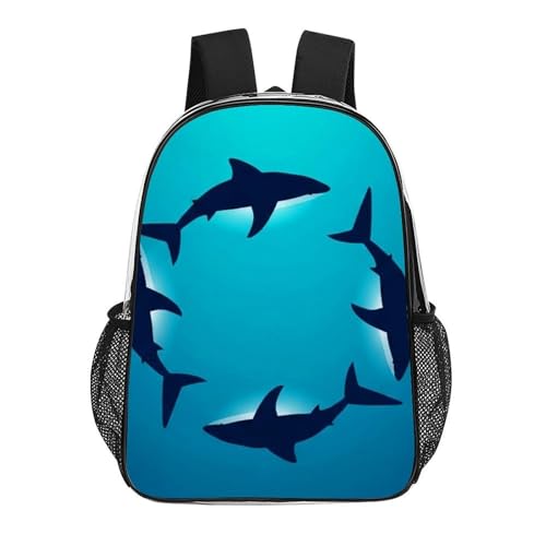 Stadium Approved Clear PVC Backpack Reinforced Straps | Heavy Duty, Large, Floating Shark Ocean Sharks, Stadium Approved Backpack, with Side Mesh Pockets - color: Pattern (330)