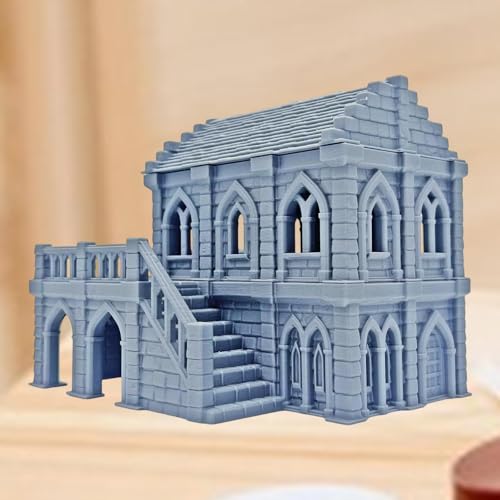 Medieval Miniature Building Terrain 14.9x11x11.7cm, Tabletop Gaming Diorama, PP Plastic Gray Model for RPG Wargame Scenery, Gifts for Collectors Hobbyists
