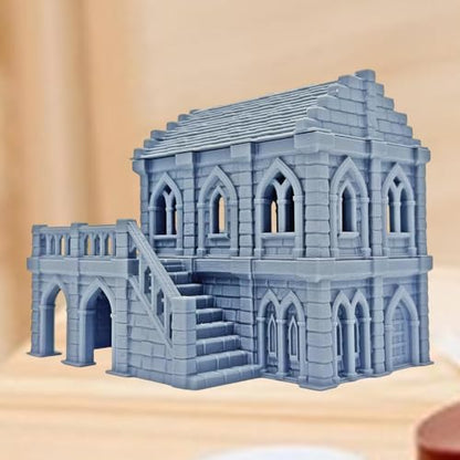 Medieval Miniature Building Terrain 14.9x11x11.7cm, Tabletop Gaming Diorama, PP Plastic Gray Model for RPG Wargame Scenery, Gifts for Collectors Hobbyists