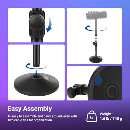 NEEWER Desk Microphone Stand, Adjustable Table Top Mic Holder Mount with 3/8" to 5/8" Screw Adapter Compatible with QuadCast SoloCast Shure Blue Yeti Snowball, Max Load 3.3 lbs, MS014 - style: MS014