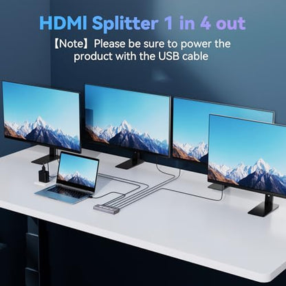 HDMI Splitter 1 in 4 Out, 4K@30Hz HDMI Splitter 1x4 Support 3D 1080P Full HD Compatible with PS5/4/3 Xbox Nintendo Roku HDTV Fire Stick Blu-ray - Silver (Only Mirrors Screens) - color: 1x4 4K@30Hz