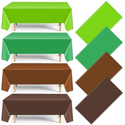 4 Pack Green and Brown Party Tablecloth Bulks 54 x 108 Inches Disposable Plastic Pixel Gaming Tablecloth Green Brown Table Cover for Picnic Video Game Birthday Party Supplies - color: Green Brown, style: Video Game