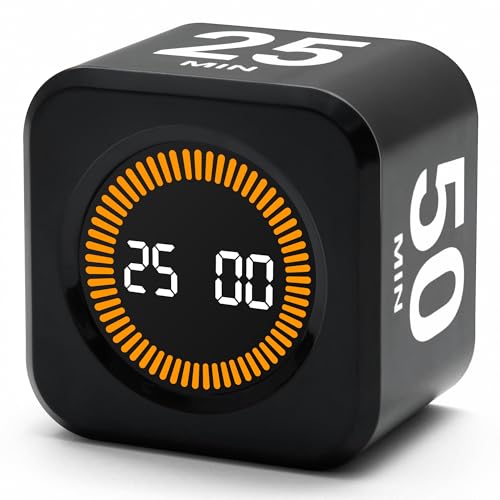 Rotating Productivity Timer 5, 25, 10, 50 Minutes Preset, Desk Cube w/Gravity Sensor for ADHD, Mute Functions, Ideal for Work, Study, Kitchen, Back to School (1, Black) - color: Black