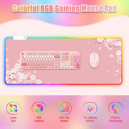 Japanese Sakura RGB Mouse Pad for Gaming I Large Mousepad with 14 Led Modes I Keyboard Pad Gaming Desk Mat I Non-Slip Rubber Base Mouse Mat I 900x400x4mm Waterproof Mousepad I Pink Cherry Blossom - color: Pink Cherry Blossom