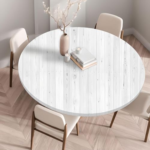 Waterproof Tablecloth Elastic Edged Tablecloth Wipeable Table Cloth Table Cover for Outdoor, Patio, Kitchen and Dining Room 23" Inch Round Tight Fit White Wood - color: White Wood, size: 23" Inch Round Tight Fit