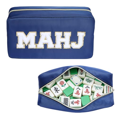 Mahjong Tile Bag Mahjong Bag with Zipper Travel Mahjong Carrying Case Storage Pouch Gifts for Mahjong Lovers Accessories - color: Navy-mahj