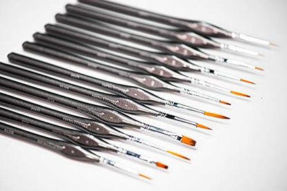 Miniature Paint Brush Set – 12 Fine Detail Brushes with Travel Case & Mini Palette | Professional Detail Brush Kit for Acrylic, Watercolor, Models, Miniatures, Crafts & Paint by Numbers