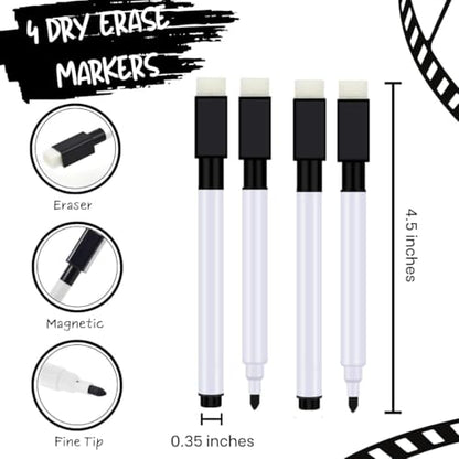 XOXO Parents Movie Night Bingo Cards, Reusable Supplies - Action | 4 reusable dry-erase cards, markers included, fun for kids & adults, guys night game, blockbuster movie lover gift