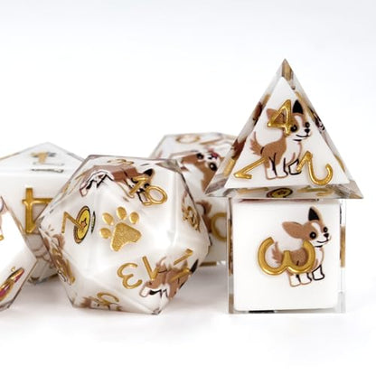 DND Dice Set 7-Pcs, Sharp Edge Cute Dog Style Resin Dice Polyhedral Resin Sharp Edge Dice for Roleplaying Games Dungeons and Dragons RPG MTG Table Games（Chihuahua） - color: White, style: Chihuahua