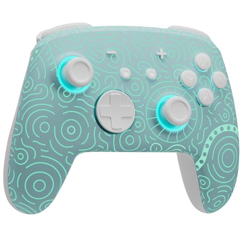 FUNLAB [Luminous Pattern] Switch Pro Controller Wireless Compatible with Switch/OLED/Lite, Firefly Bluetooth Remote Gamepad with 7 LED Colors/Paddle/Turbo/Motion Control - Cyan - color: Z-Teal