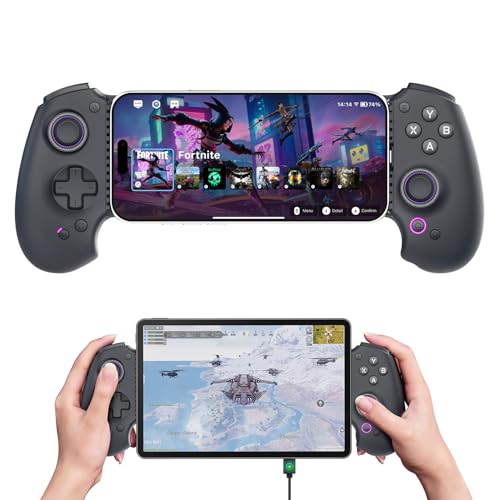 abxylute S9 Full-Size Gaming Phone Controller for iPhone 15/16/17, iPad Mini 6/7 Android Tablet Bluetooth TypeC Mobile Gamepad Free Button Mapping Genshin Impact, Hall Effect Joystick (black) - color: black
