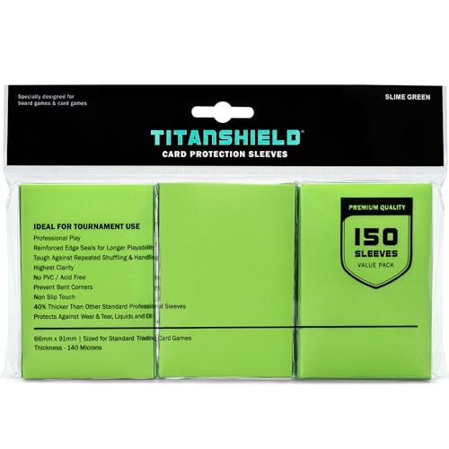 TitanShield Card Sleeves, Slime Green (150 Sleeves) - Fits Pokemon, MTG | Compatible with Pokemon, MTG Magic the Gathering, One Piece, Lorcana, Flesh & Blood - Trading Card Deck Protectors - color: Slime Green, size: Standard | 66x91mm
