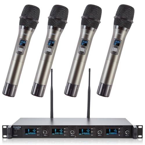 Wireless Microphone System, 4-Channel UHF Wireless Mic, Fixed Frequency Metal Cordless Mic with 4 Handheld Dynamic Microphones, 200ft Range, Mics for Singing, Church (4 Handheld) - size: 4 Handheld
