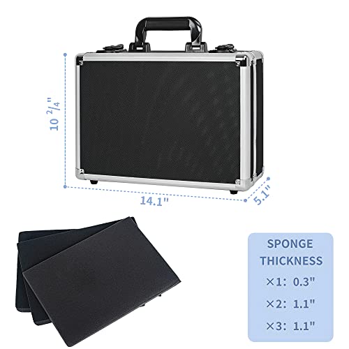 14 Inch Hard Shell Carrying Case Ideal for Wireless Mic System Storage & Camera Gear Transportation, Aluminum Alloy Sturdy Build, Customizable Pre-Diced Foam, Black - size: Inner：13.6''X 9.6''X 4.6''
