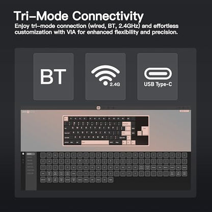 KEEBMONKEY WOBKEY Rainy 75 CNC Aluminum HMX/JWK/Cocoa Switches Triple-Mode Connectivity Mechanical Keyboard with Superior Acoustics, RGB/PP/Gradient Glass/3500mAh/Violet Switch (Standard - Black) - style: Standard - Black