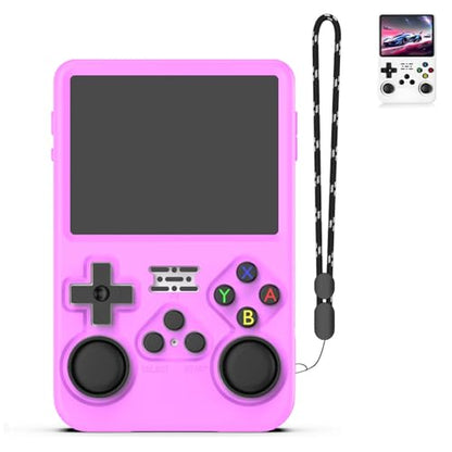 for R36S Silicone Case, Soft Skin for R36 S Handheld Game Console Accessories, Anti-Scratch Washable Silicone Cover with Lanyard (Purple) - color: Purple