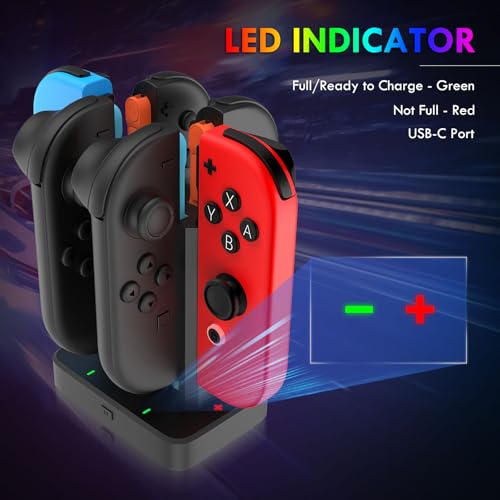 6 in 1 Charging Dock for Nintendo Switch 1/2 JoyCon with RGB Light,Ergonomics & Magnetic Fast Charge,Type-C Prot,Charger Stand Station Compatible with Switch 1/2 Joy Con