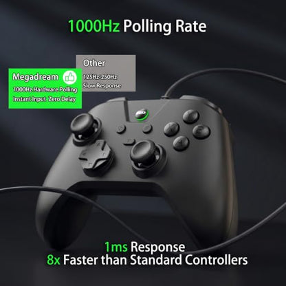 Megadream Wired Controller for Switch 2|1/PS4/PS3/PC/Android Gaming Controller, 1000Hz Polling Rate, 2M USB Cable, USB -C Adapter, Ergonomic Gamepad Joystick