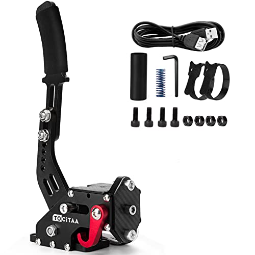 TOCiTAA 64 Bit USB Handbrake, Upgraded PC Sim Racing Games Handbrake for Logitech G25 G27 G29 G920 G923 Thrustmaster T500 T300, with Hall Sensor & 2m Cable, without Clamp, Black