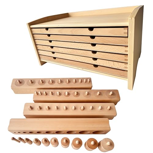 Montessori Sensory Material Series Kit 3 - Beechwood Montessori Sensorial Items Educational Set with Cylinder Blocks & Geometric Cabinet, 35 Insets for Early Childhood Development,Preschool Learning - color: Sensorial Series Kit 3