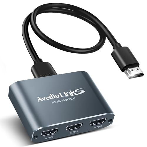 HDMI Switch 3 in 1 Out, 4K@60Hz Aluminum Alloy 【with 4FT HDMI 2.0 Cable】 | HDMI Splitter Switch supports HDCP2.2 and HDR10, compatible with PS5, Fire TV Stick, Xbox, PC and Projector