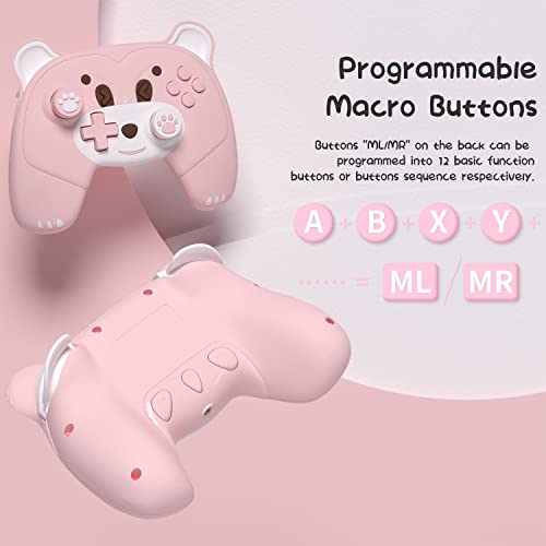 Mytrix Cute Wireless Controller, Pro Controller Wireless Gamepad Bundle with Breathing Light, Macro, Headphone Jack, Turbo-Pink Berry - color: Pink Berry