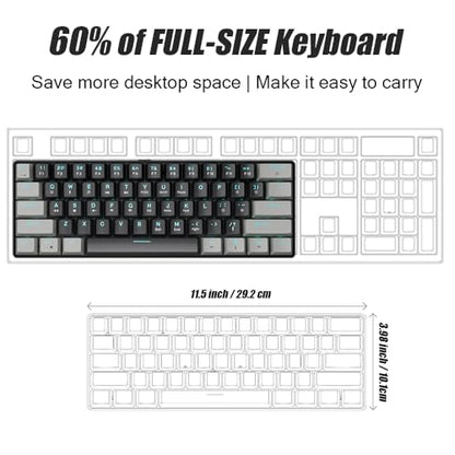 abucow 60% Mechanical Gaming Keyboard Blue Switch Wired Compact Keyboard Anti-Ghosting No-Conflict 61 Swappable keycaps Ergonomic Design for Windows/Mac (Gray-Black) - color: Gray-Black
