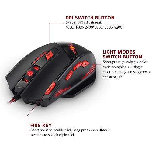 Zelotes Wired Gaming Mouse, 9200DPI, 8 Programmable Buttons, USB Optical Ergonomic Mouse, Corded Computer Mouse, Mouse Gaming for PC, Mac, Black