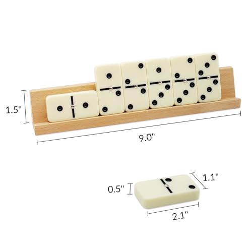 Dominos Set for Adults with 4 Wooden Racks, Double 6 Dominoes Game Set with 28 Colored Domino Tiles Double Six Dominos Set with Travel Case - Classic Board Games