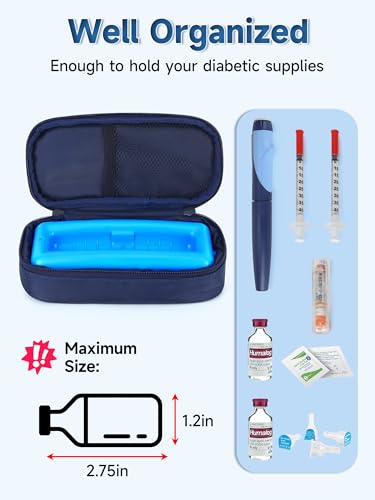 YOUSHARES Insulin Vials Cooler Travel Case - TSA Approved peptide case | Diabetic Med Vial Cooling Bag , Protective Ice Brick, Refrigerated Diabetes Supplies Organizer, Small Bottle Carrying Storage - color: 01_Navy Blue