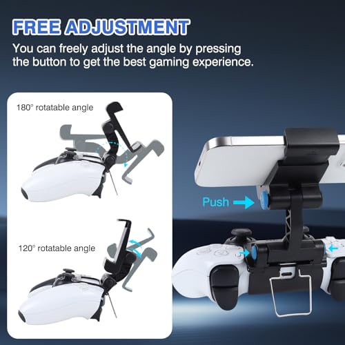EasEasy Compatible for PS5 Controller Phone Mount Clip, Adjustable Mobile Gaming Holder Clamp for Playstation 5 Remote Controller Cell Phone Stand-Black - color: Black